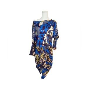 Alice + Olivia Blue Multicolor Abstract Leopard Print Tunic Dress Designer Mini